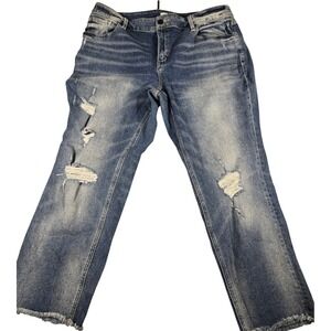 Womens High Rise Straight Leg Raw Hem Jeans Medium Wash Blue Denim